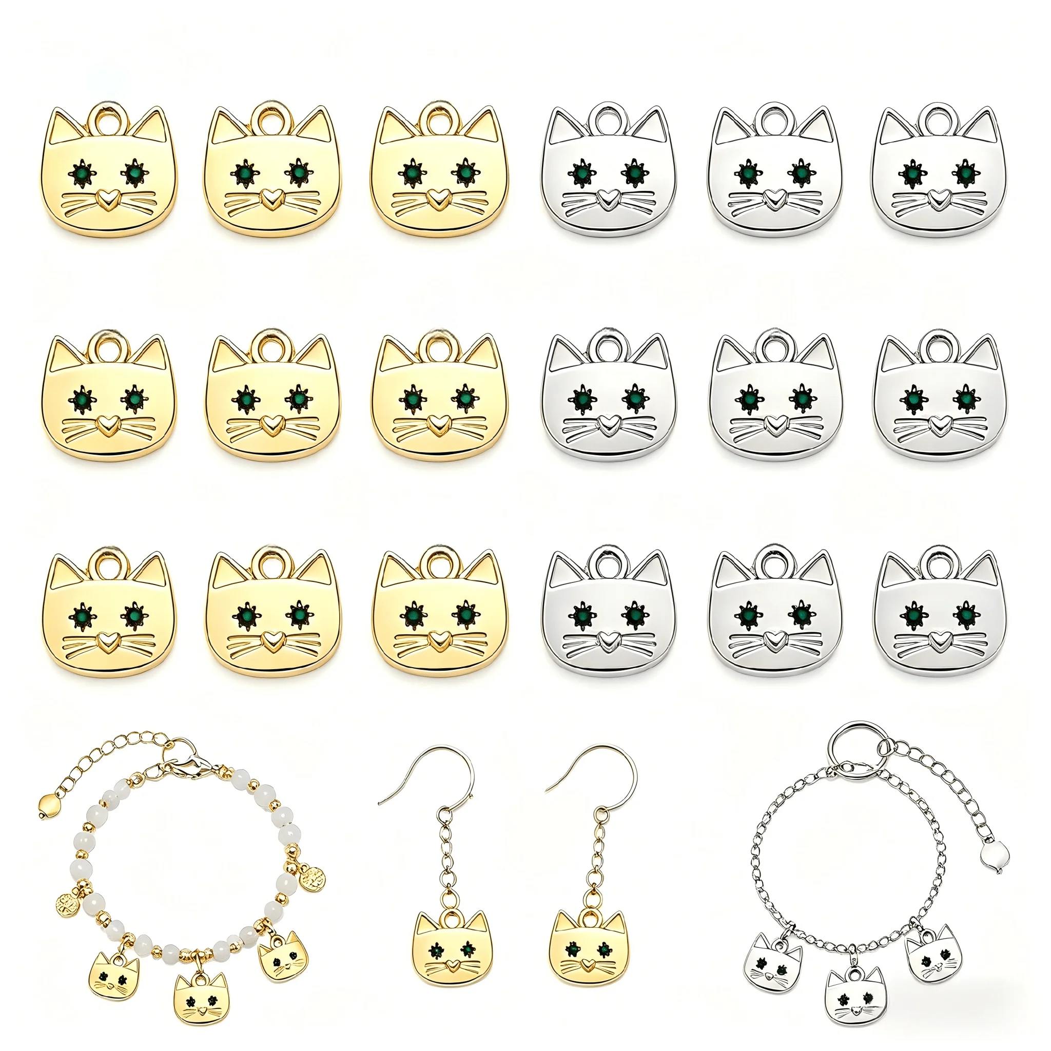 Alloy Cat Charms with Inlaid Green Rhinestone Eyes, 4Pcs 12x13mm DIY Jewelry Making for Bracelet Necklace Earring Craft Supplies
Alloy Cat Charms with Inlaid Green Rhinestone Eyes, 4Pcs 12x13mm DIY Jewelry Making for Bracelet Necklace Earring Craft Supplies