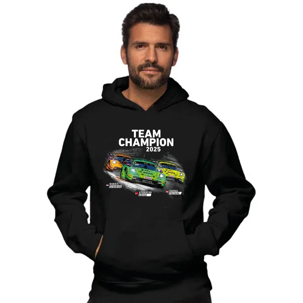 2025 Team Champion Black Hoodie with Race Car Driver Logos Motorsport Merchandise Comfortable Pullover for Daily & Fan Styling
2025 Team Champion Black Hoodie with Race Car Driver Logos Motorsport Merchandise Comfortable Pullover for Daily & Fan Styling