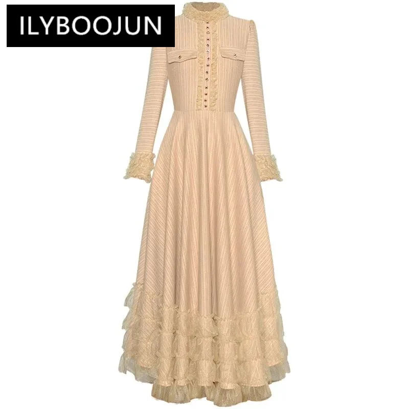 ILYBOOJUN Fashion Runway Beige Vintage Dress Women Stand Collar Long Sleeve Button Mesh Ruffles High Waist Slim Long Dress
ILYBOOJUN Fashion Runway Beige Vintage Dress Women Stand Collar Long Sleeve Button Mesh Ruffles High Waist Slim Long Dress