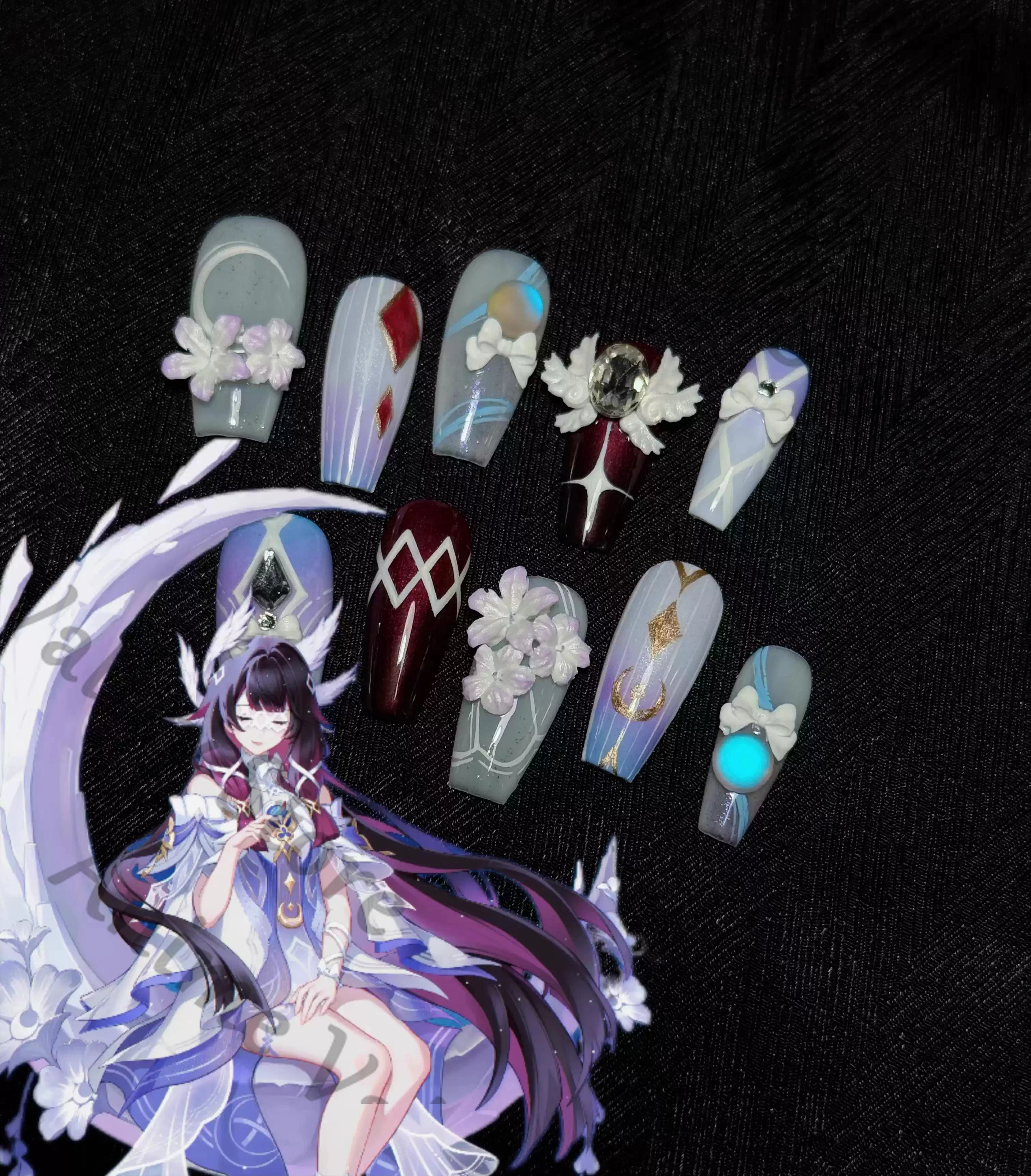 Anime Genshin Impact Columbina Cosplay Hand-painted Press-on Nails Cartoon Handmade Nail Tip Patch Wear Armor Adorn Xmas Gift
Anime Genshin Impact Columbina Cosplay Hand-painted Press-on Nails Cartoon Handmade Nail Tip Patch Wear Armor Adorn Xmas Gift