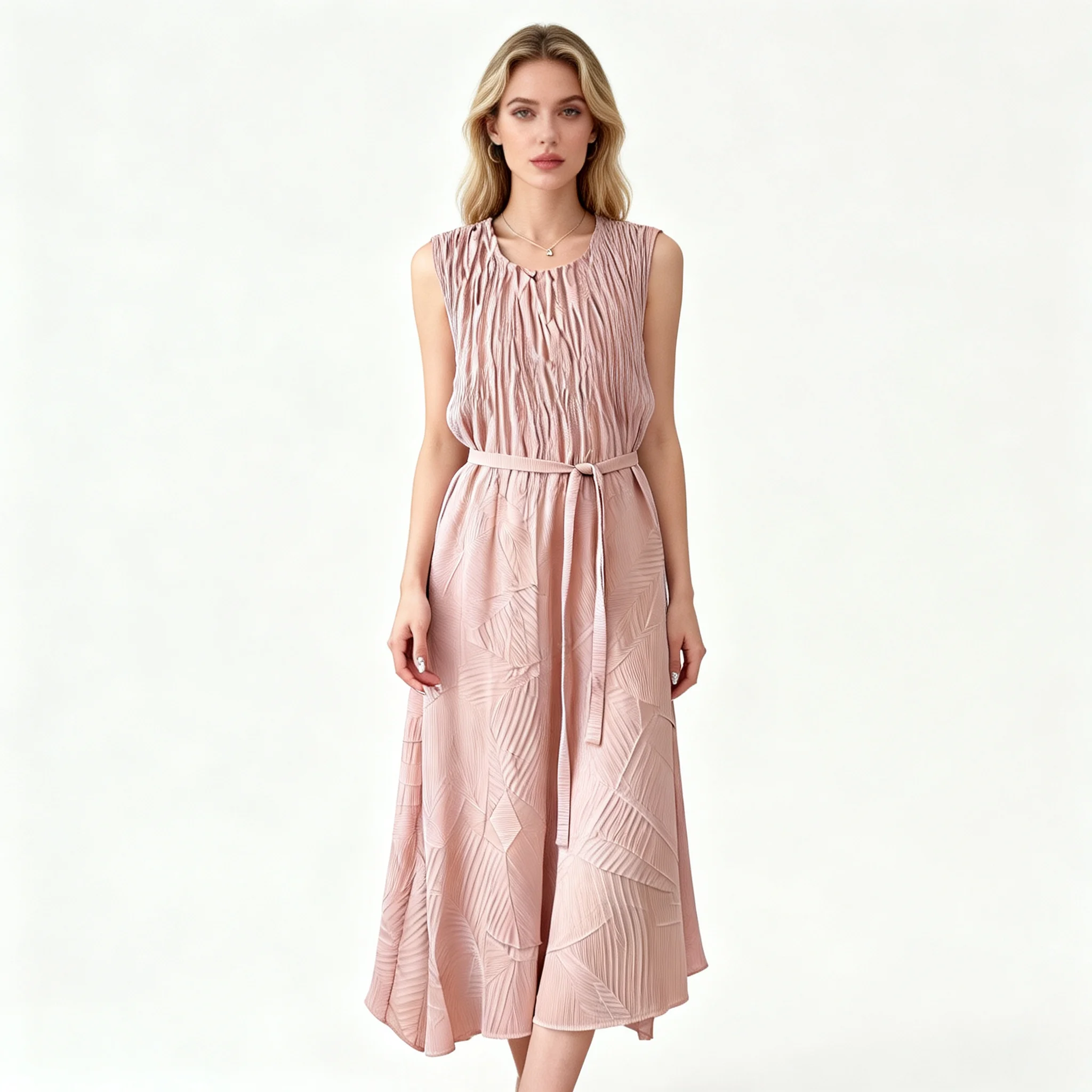 Miyake Pleated Women's Casual Dress 2026 New Japanese Design Simple Solid Color Round Neck Waist Tie Elegant Pleated Skirt
Miyake Pleated Women's Casual Dress 2026 New Japanese Design Simple Solid Color Round Neck Waist Tie Elegant Pleated Skirt