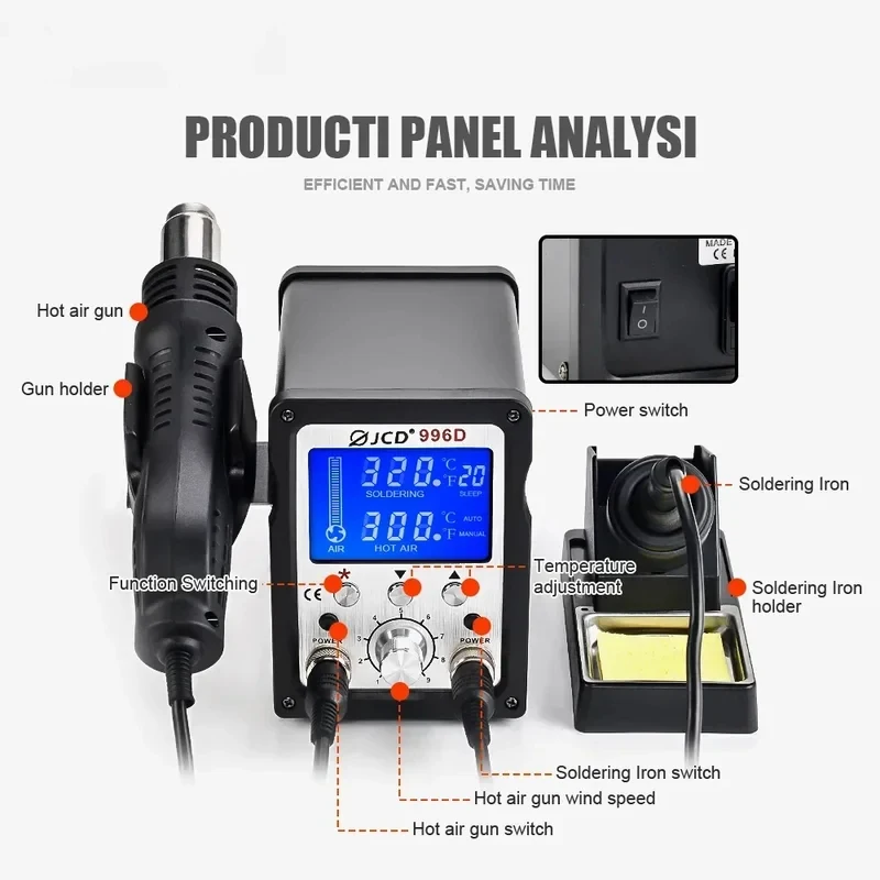 (Sea shipping) For 996D 220V 2 in 1 Hot Air Rework Soldering Station Heat Iron Motherboard Desoldering Welding Repair
(Sea shipping) For 996D 220V 2 in 1 Hot Air Rework Soldering Station Heat Iron Motherboard Desoldering Welding Repair