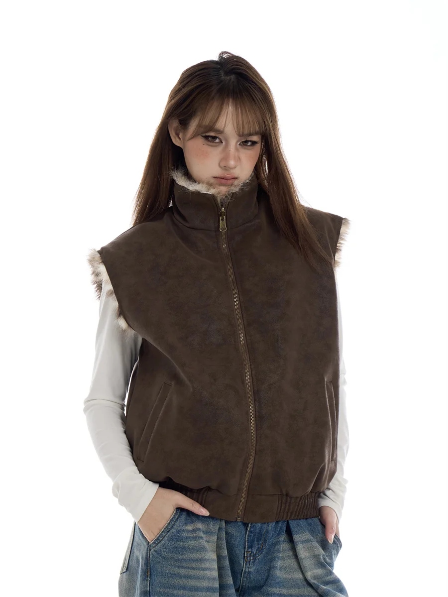 American Retro Stand Collar Zipper Vest Women's Short Thickened Double Sided Wear Leopard Print Commute Style Jacket
American Retro Stand Collar Zipper Vest Women's Short Thickened Double Sided Wear Leopard Print Commute Style Jacket
