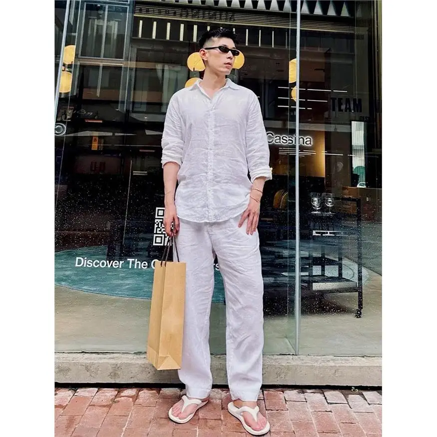 White Men's Summer Vacation Loose Sun Protection Shirt And Pants Two-Piece Set Casual Versatile Cotton Linen Blend
White Men's Summer Vacation Loose Sun Protection Shirt And Pants Two-Piece Set Casual Versatile Cotton Linen Blend