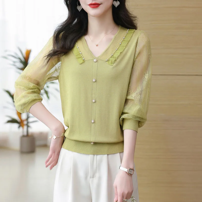Knitted Sweater Women Pullovers Beading V-Neck Sueters De Mujer Knit Sweater Pullover Women Tops New Long Sleeve Sweaters Q3080
Knitted Sweater Women Pullovers Beading V-Neck Sueters De Mujer Knit Sweater Pullover Women Tops New Long Sleeve Sweaters Q3080
