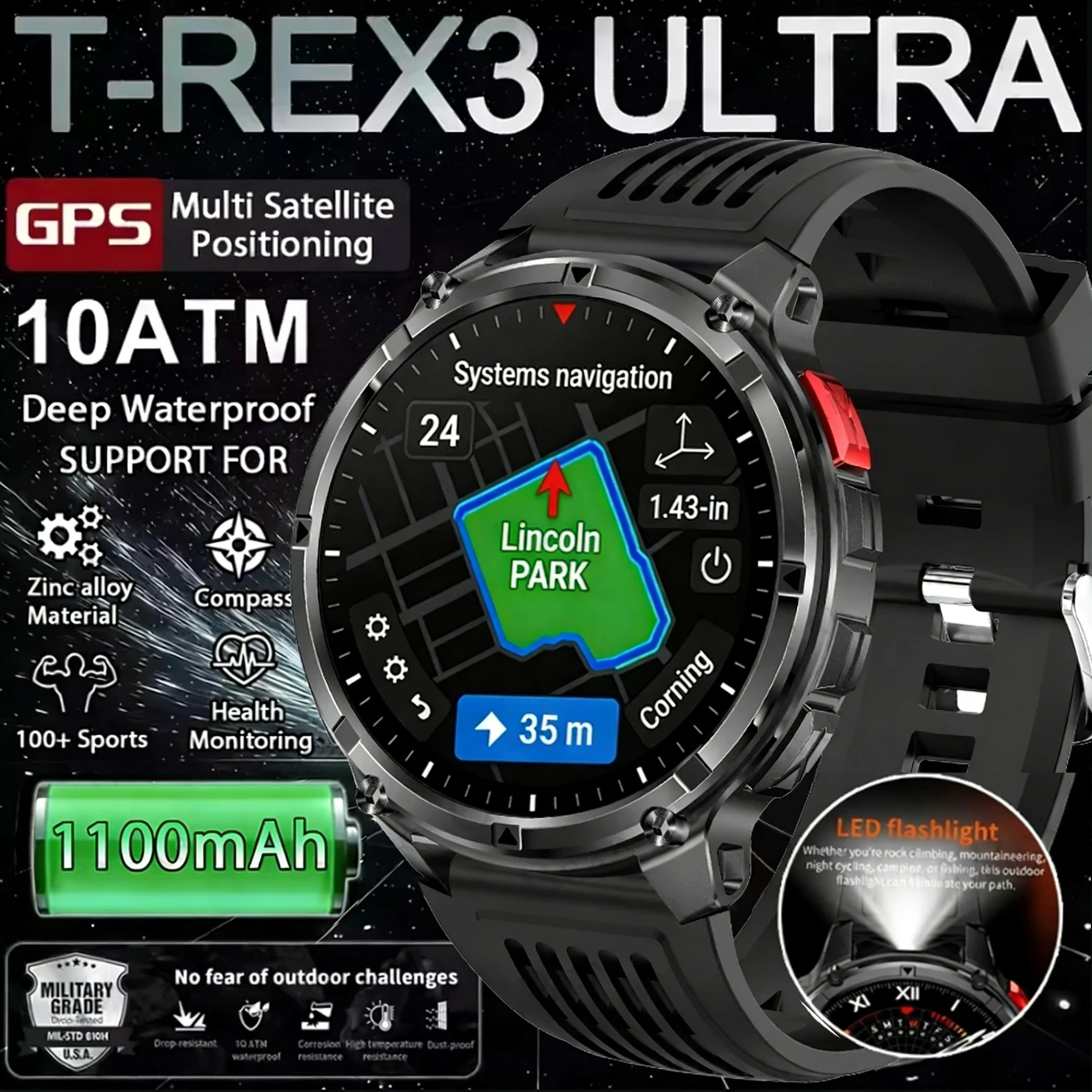 2026 T-Rex3 Ultra Smartwatch for Men 1100mAh GPS Tracker Rugged 120-Day Standby 10ATM Waterproof Outdoor Sport Call Watch
2026 T-Rex3 Ultra Smartwatch for Men 1100mAh GPS Tracker Rugged 120-Day Standby 10ATM Waterproof Outdoor Sport Call Watch