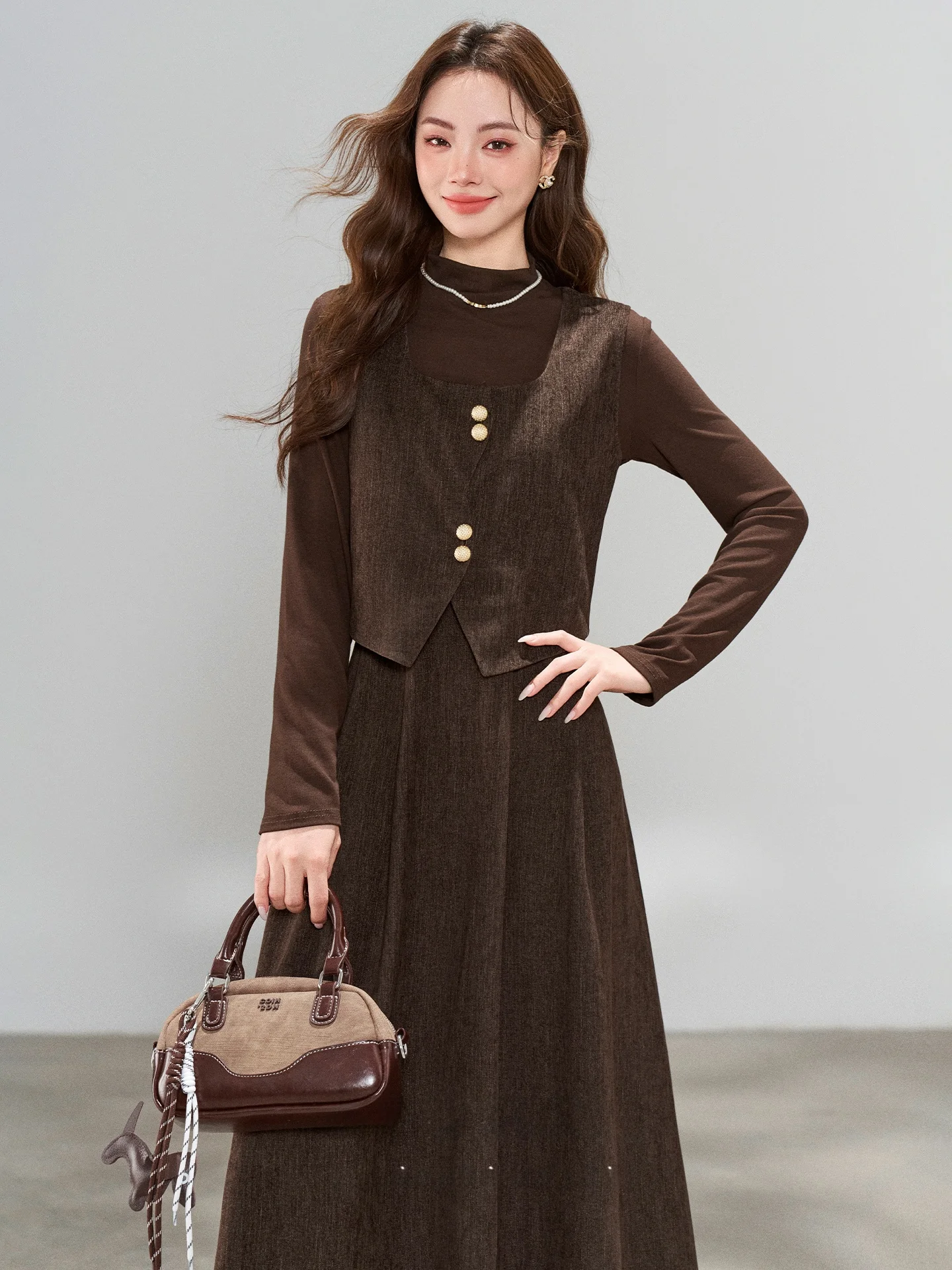 Autumn Winter Half High Collar Inner Match Set with Strap Dresses Fashionable Two-Piece Suit Casual Style for Women
Autumn Winter Half High Collar Inner Match Set with Strap Dresses Fashionable Two-Piece Suit Casual Style for Women