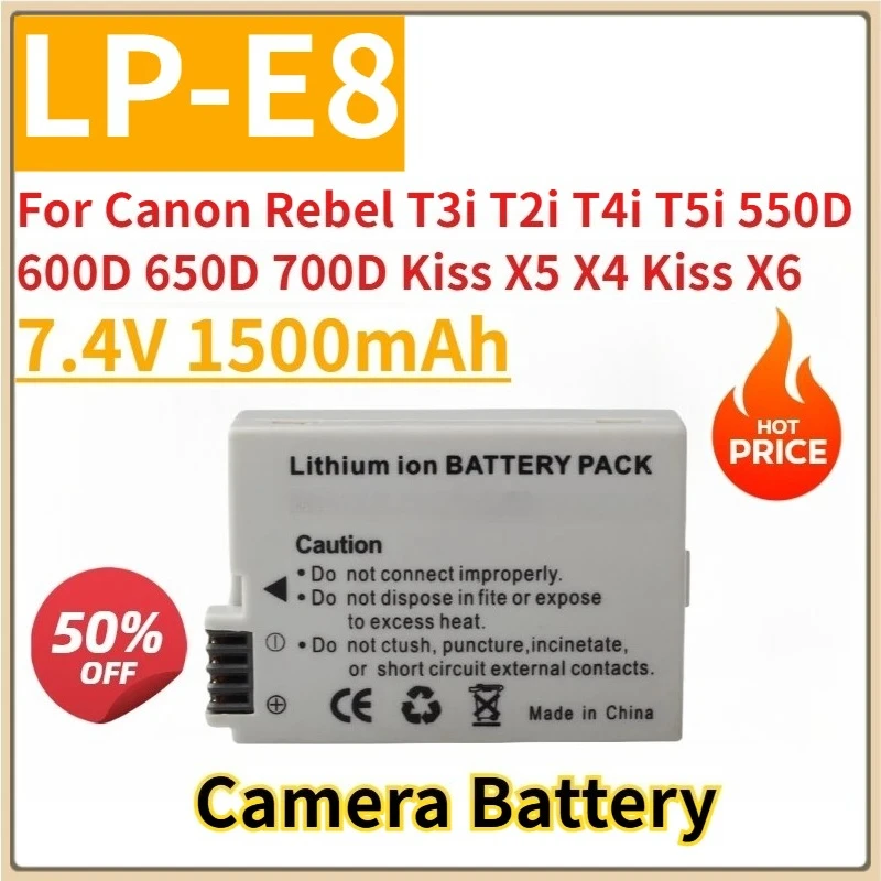 New Replacement Camera Battery 7.4V 1500mAh LP-E8 for Canon Rebel T3i T2i T4i T5i 550D 600D 650D 700D Kiss X5 X4 Kiss X6
New Replacement Camera Battery 7.4V 1500mAh LP-E8 for Canon Rebel T3i T2i T4i T5i 550D 600D 650D 700D Kiss X5 X4 Kiss X6