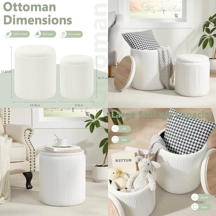 Round Ottoman with Storage Set of 2,Vanity Stool with Storage for Bedroom, Ottoman Coffee Table,Small Velvet Foot Stool for Living Room, White
Round Ottoman with Storage Set of 2,Vanity Stool with Storage for Bedroom, Ottoman Coffee Table,Small Velvet Foot Stool for Living Room, White
