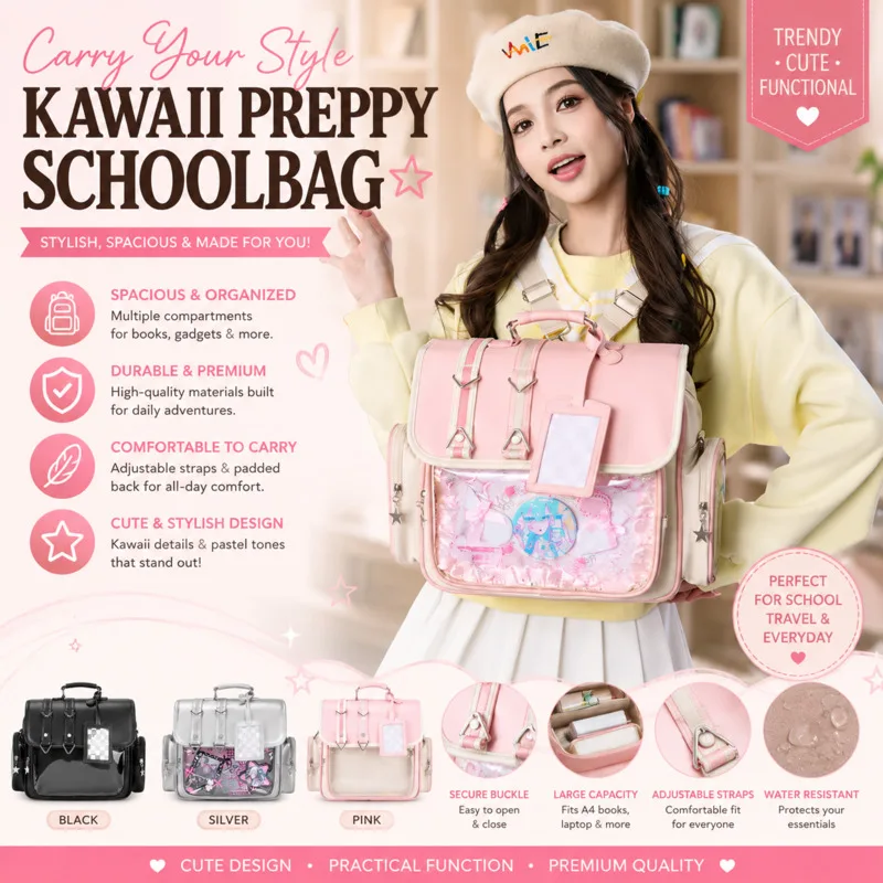 Preppy Pink Ita Backpack Transparent Display Pocket Large Capacity Waterproof School Bag For Anime Fans Daily Travel Gift New
Preppy Pink Ita Backpack Transparent Display Pocket Large Capacity Waterproof School Bag For Anime Fans Daily Travel Gift New