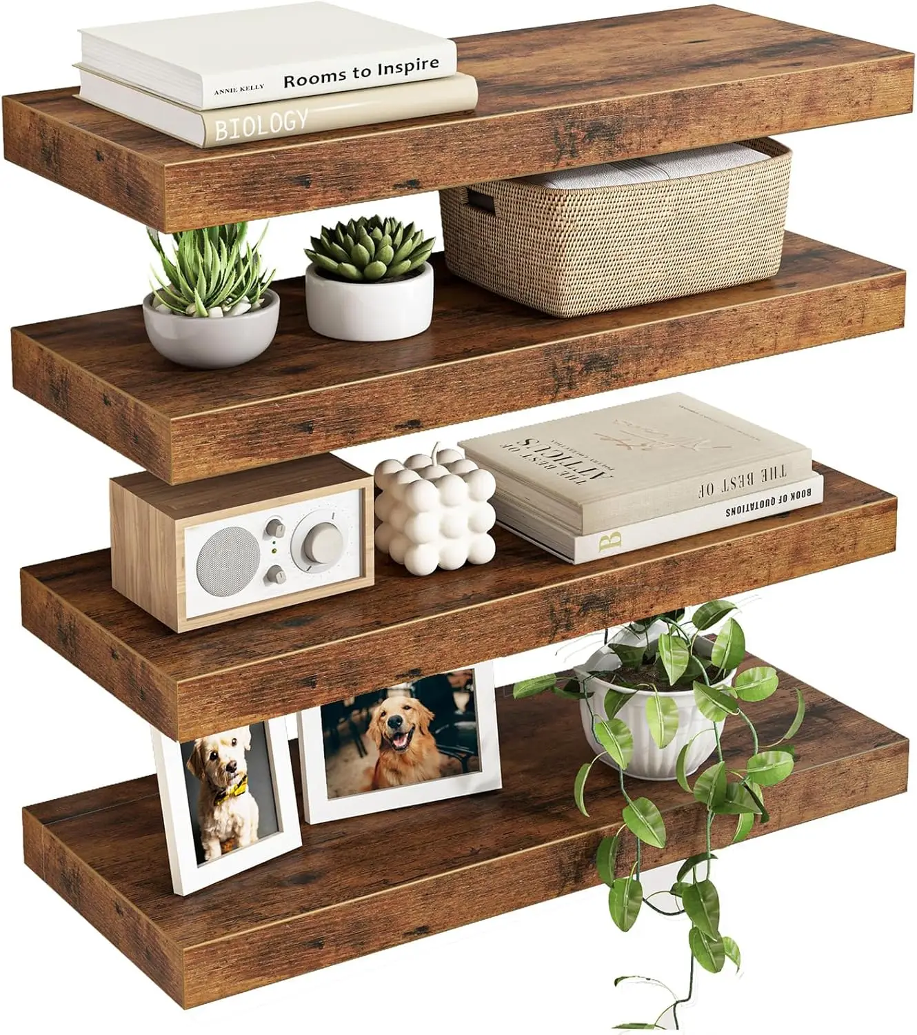 Wood Floating Shelves, Wall Shelves Set of 4, Shelves for Wall Decor, with Invisible Brackets for Bathroom, Living Room
Wood Floating Shelves, Wall Shelves Set of 4, Shelves for Wall Decor, with Invisible Brackets for Bathroom, Living Room
