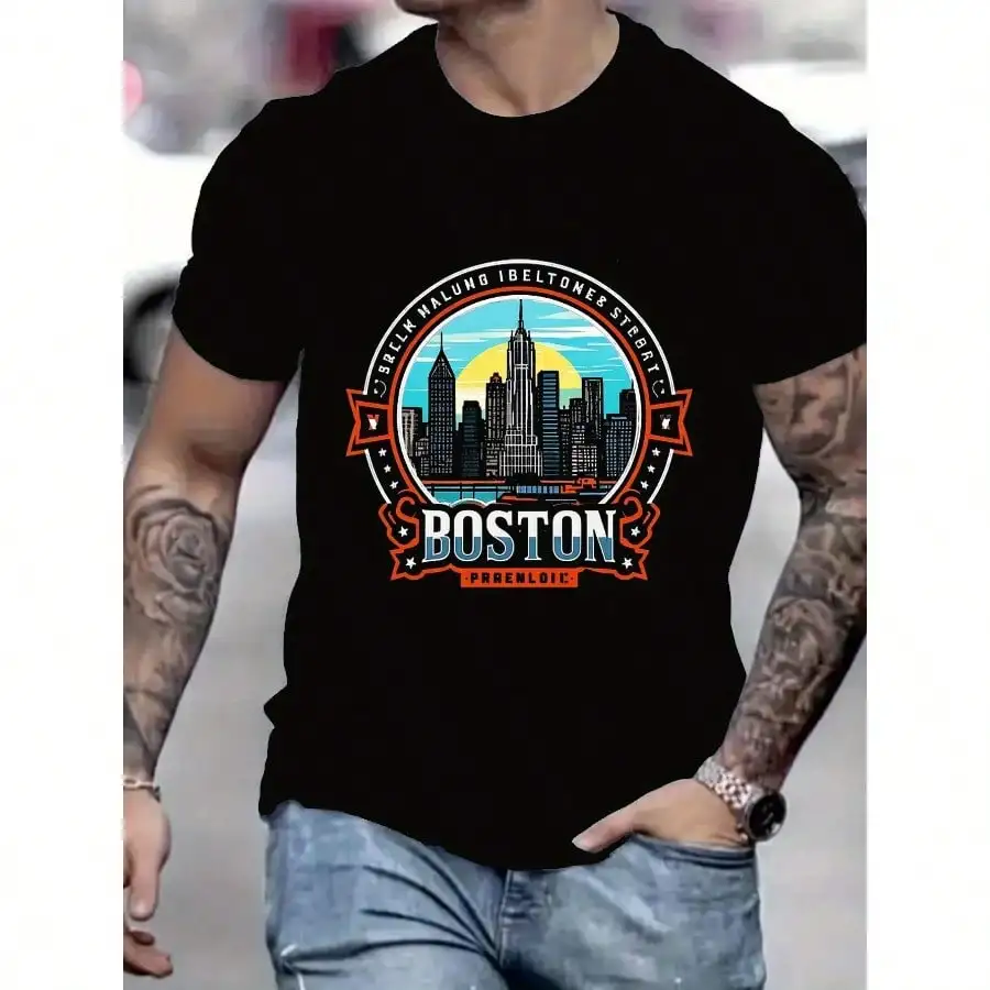 Men'S Summer Printed T-shirt, Boston, Retro Urban Style, Popular Cities, Round Neck Tee, New Arrival Black Short-Sleeve T-Shirts
Men'S Summer Printed T-shirt, Boston, Retro Urban Style, Popular Cities, Round Neck Tee, New Arrival Black Short-Sleeve T-Shirts