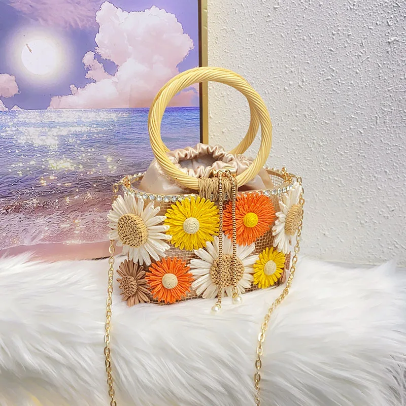 Sweet Sun Flowers Handmade Weaving Bag Bucket Shoulder Crossbody Bag Shiny Bead Chains Vegetable Baskets Women Bag
Sweet Sun Flowers Handmade Weaving Bag Bucket Shoulder Crossbody Bag Shiny Bead Chains Vegetable Baskets Women Bag