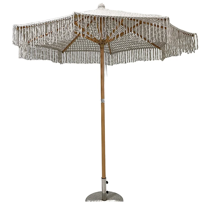 Modern Design Handmade Macrame Cotton Waterproof Aluminum Pole Umbrella Granite Base Factory Wholesale Outdoor Fringe Courtyard
Modern Design Handmade Macrame Cotton Waterproof Aluminum Pole Umbrella Granite Base Factory Wholesale Outdoor Fringe Courtyard