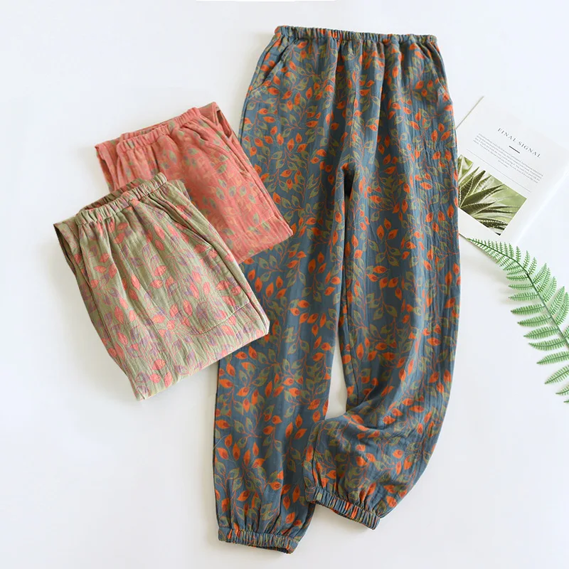 Women's Cotton Gauze Home Pants Woven Floral Loose and Thin Pajama Pants Elastic Waist Sleep Bottoms Print Sleepwear Lounge Wear
Women's Cotton Gauze Home Pants Woven Floral Loose and Thin Pajama Pants Elastic Waist Sleep Bottoms Print Sleepwear Lounge Wear
