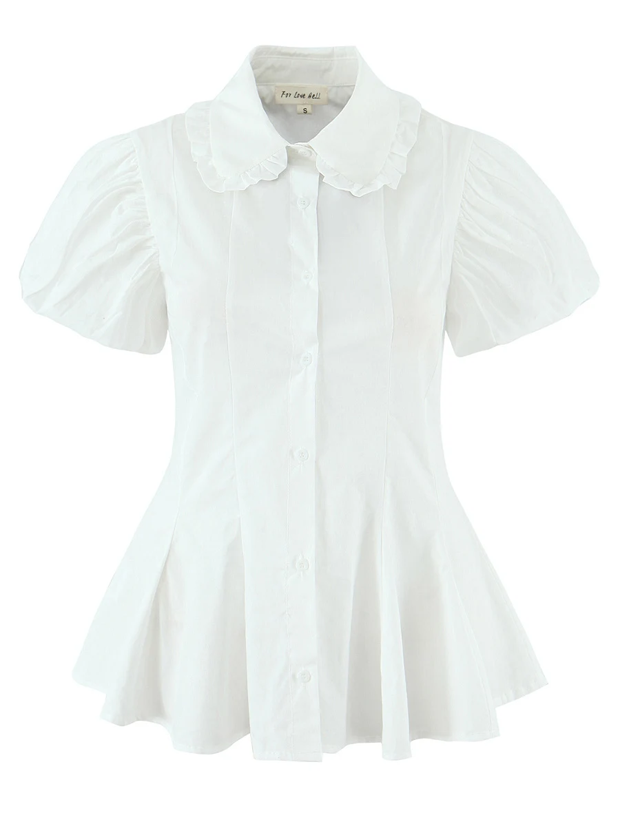 American Retro Ruffle Hem Baby Doll Collar Bubble Sve ort Sve Cotton irt Women Slimming Pure Cotton Top
American Retro Ruffle Hem Baby Doll Collar Bubble Sve ort Sve Cotton irt Women Slimming Pure Cotton Top