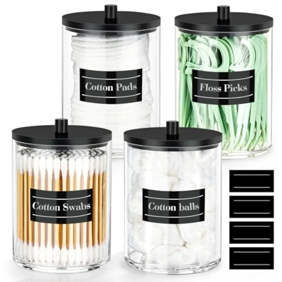 4 Pack 10 oz Acrylic Qtip Holder with Labels Dispenser- Bathroom Small Clear Plastic Canister Apothecary Jar Set Essentials Acc
4 Pack 10 oz Acrylic Qtip Holder with Labels Dispenser- Bathroom Small Clear Plastic Canister Apothecary Jar Set Essentials Acc