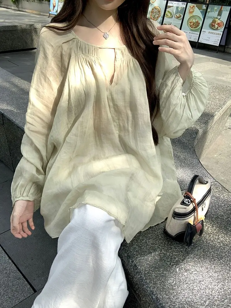 Loose Fit Long Sve Women's irt plus Size Comfortable Feel Spring Autumn Casual Vaion Sle Mid-Length Casual irt
Loose Fit Long Sve Women's irt plus Size Comfortable Feel Spring Autumn Casual Vaion Sle Mid-Length Casual irt