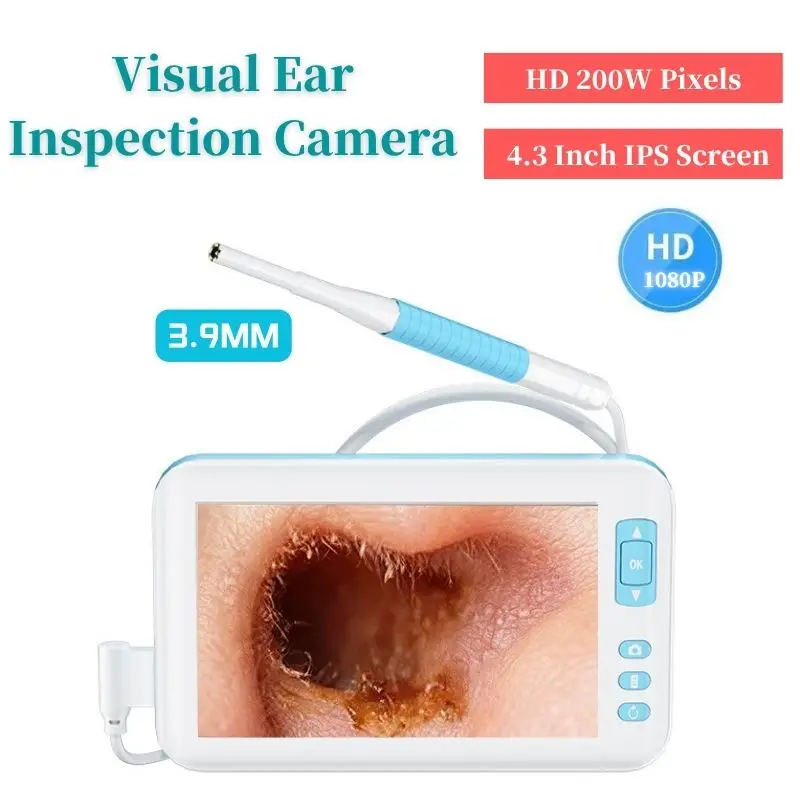 4.3 Inch Screen Digital Otoscope Camera HD1080P 3.9MM Ear Picker 6 LEDs Ear Wax Removal Tool Ear Cleaning Stick For Child Adults
4.3 Inch Screen Digital Otoscope Camera HD1080P 3.9MM Ear Picker 6 LEDs Ear Wax Removal Tool Ear Cleaning Stick For Child Adults