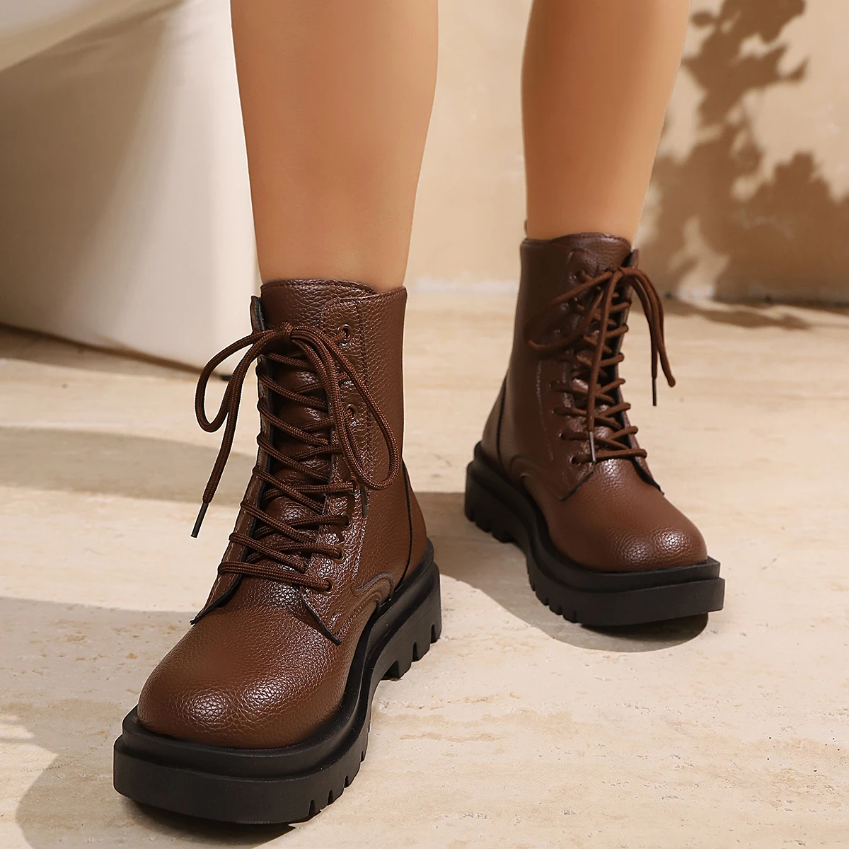 Women Brown Faux Leather Lace Up Ankle Combat Boots Platform Sole Round Toe Non Slip Vintage Street Casual Chunky Booties Shoes
Women Brown Faux Leather Lace Up Ankle Combat Boots Platform Sole Round Toe Non Slip Vintage Street Casual Chunky Booties Shoes