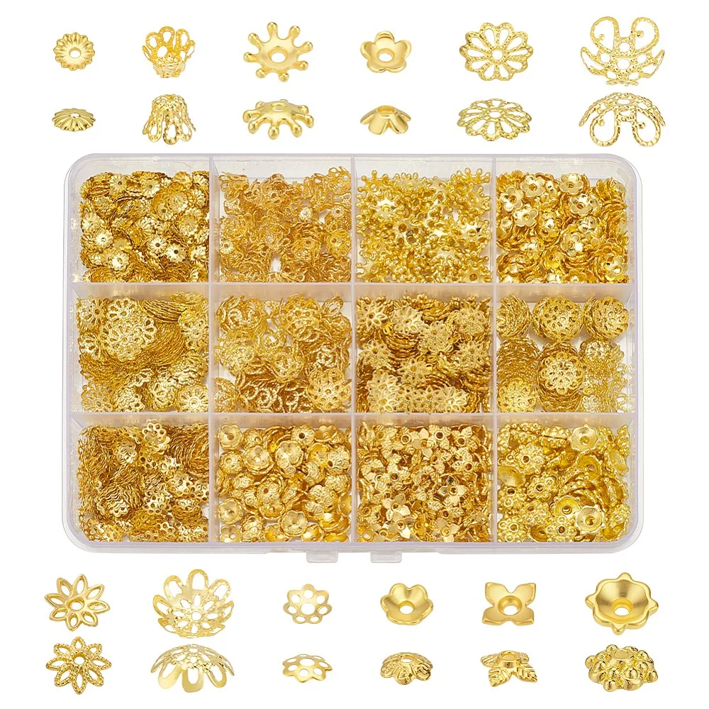 1350Pcs 12 Styles Alloy Iron Bead Caps Golden 5~10x1~4.5mm Hole: 1~2mm
1350Pcs 12 Styles Alloy Iron Bead Caps Golden 5~10x1~4.5mm Hole: 1~2mm