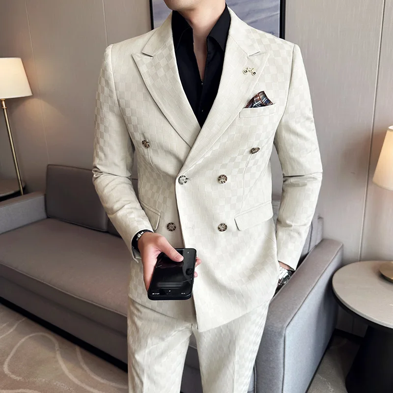 High-End Men's 2 Piece Plaid Suit Set, Peak Lapel Business Casual Blazer for Wedding & Banquet
High-End Men's 2 Piece Plaid Suit Set, Peak Lapel Business Casual Blazer for Wedding & Banquet