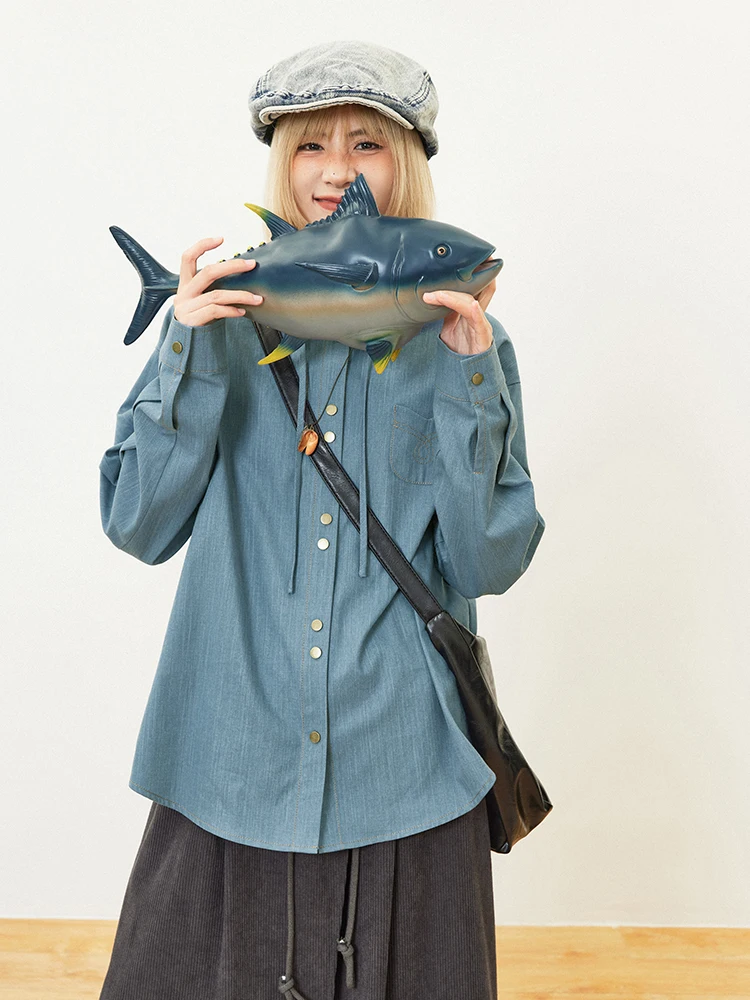 Retro Denim irt Casual Dstring Collar Commute Vintage Women's Cotton Blend Long Sve Button ket Regular Fit
Retro Denim irt Casual Dstring Collar Commute Vintage Women's Cotton Blend Long Sve Button ket Regular Fit