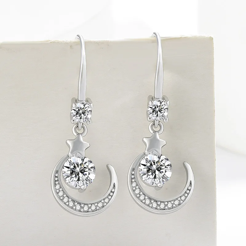 Luxury 925 Sterling Silver Moon Star Dangle Earrings for Women, Sparkling Cubic Zirconia Hook Earrings, Fashion Jewelry Gift
Luxury 925 Sterling Silver Moon Star Dangle Earrings for Women, Sparkling Cubic Zirconia Hook Earrings, Fashion Jewelry Gift