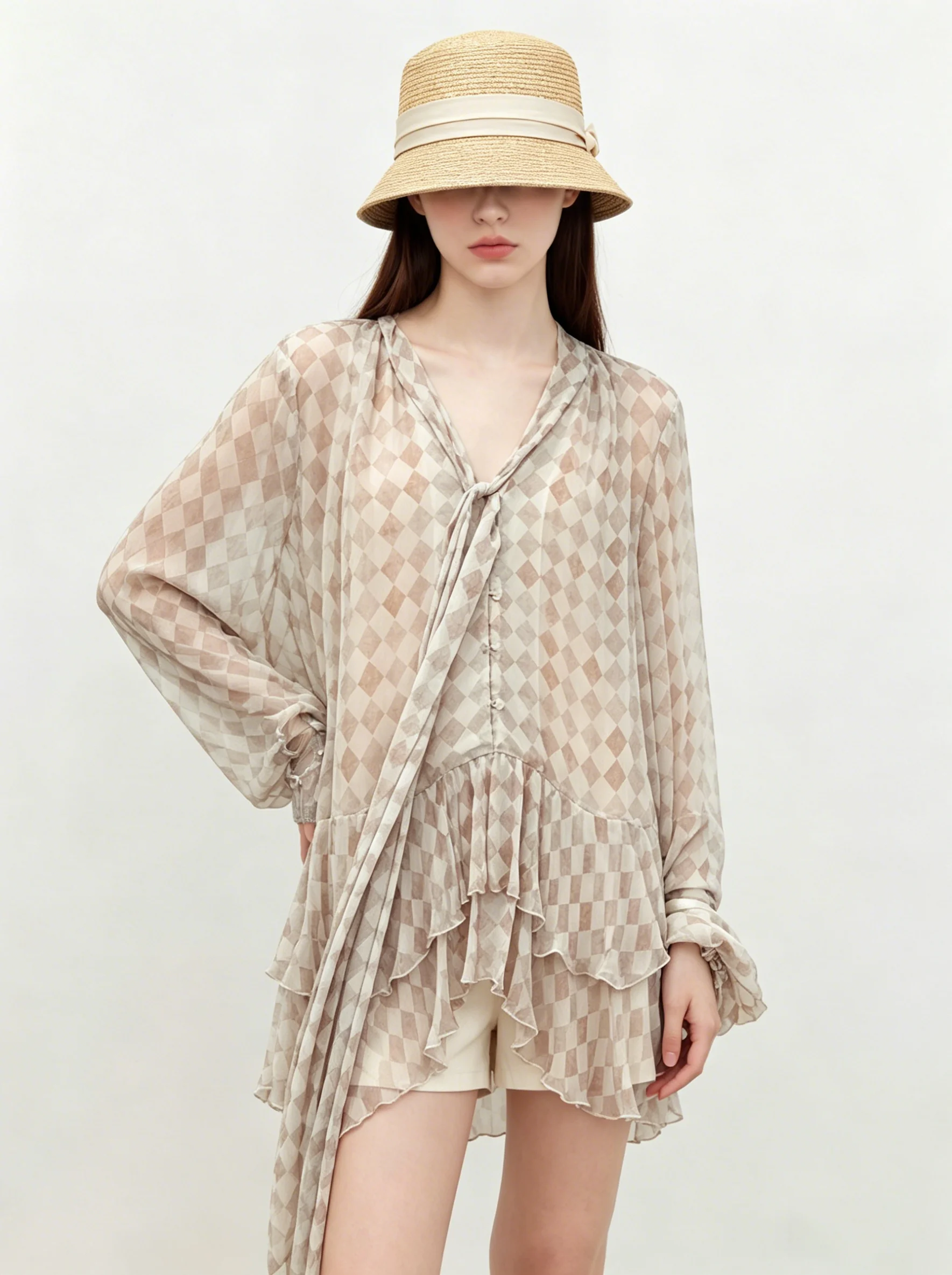 Romantic Style Plaid Print Belted Long Sleeve Shirt Elegant Fairylike Women's Top Casual Loose Fit Polyester Blend Summer 2026
Romantic Style Plaid Print Belted Long Sleeve Shirt Elegant Fairylike Women's Top Casual Loose Fit Polyester Blend Summer 2026