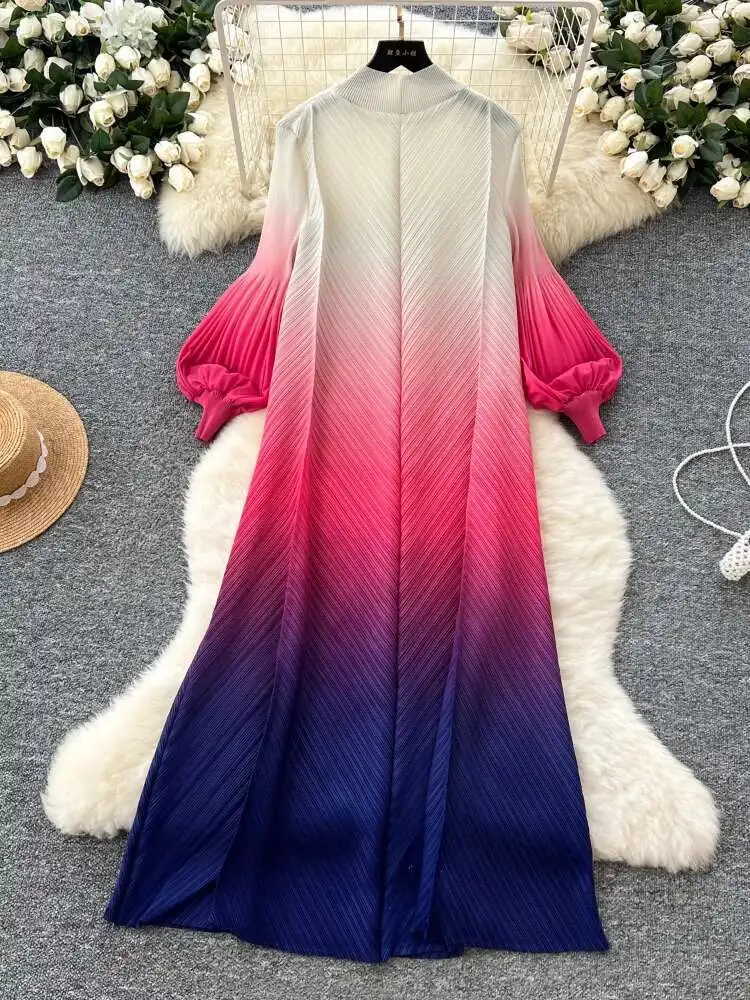 Vintage Gradient Pleated Dress Women Lantern Sleeve Loose A-line Oversized Long Dresses Ladies Elegant Spring Autumn Long Robe
Vintage Gradient Pleated Dress Women Lantern Sleeve Loose A-line Oversized Long Dresses Ladies Elegant Spring Autumn Long Robe