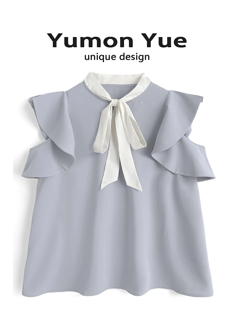 Sweet Style Japanese New 2025 Summer Shirt Knot Lace Sleeve Color Block Belt Feeling Small Top Polyester Fiber
Sweet Style Japanese New 2025 Summer Shirt Knot Lace Sleeve Color Block Belt Feeling Small Top Polyester Fiber