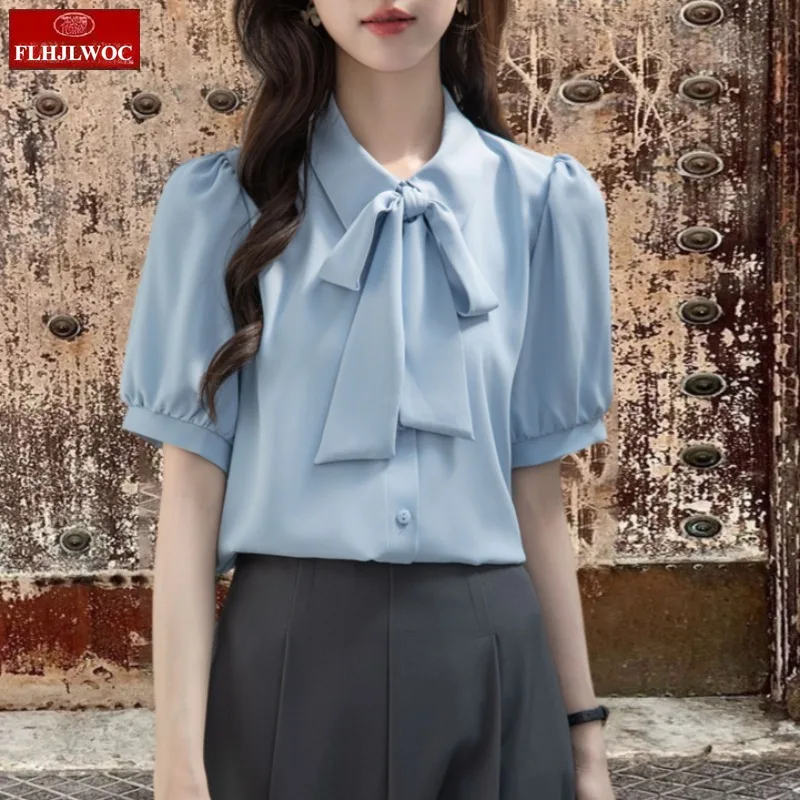 Bow Tie Tops Women Korea Style Design Clothes Short Sleeve Work Basic Elegant Office Lady Cute Ribbon Sweet Basic Shirts Blouses
Bow Tie Tops Women Korea Style Design Clothes Short Sleeve Work Basic Elegant Office Lady Cute Ribbon Sweet Basic Shirts Blouses