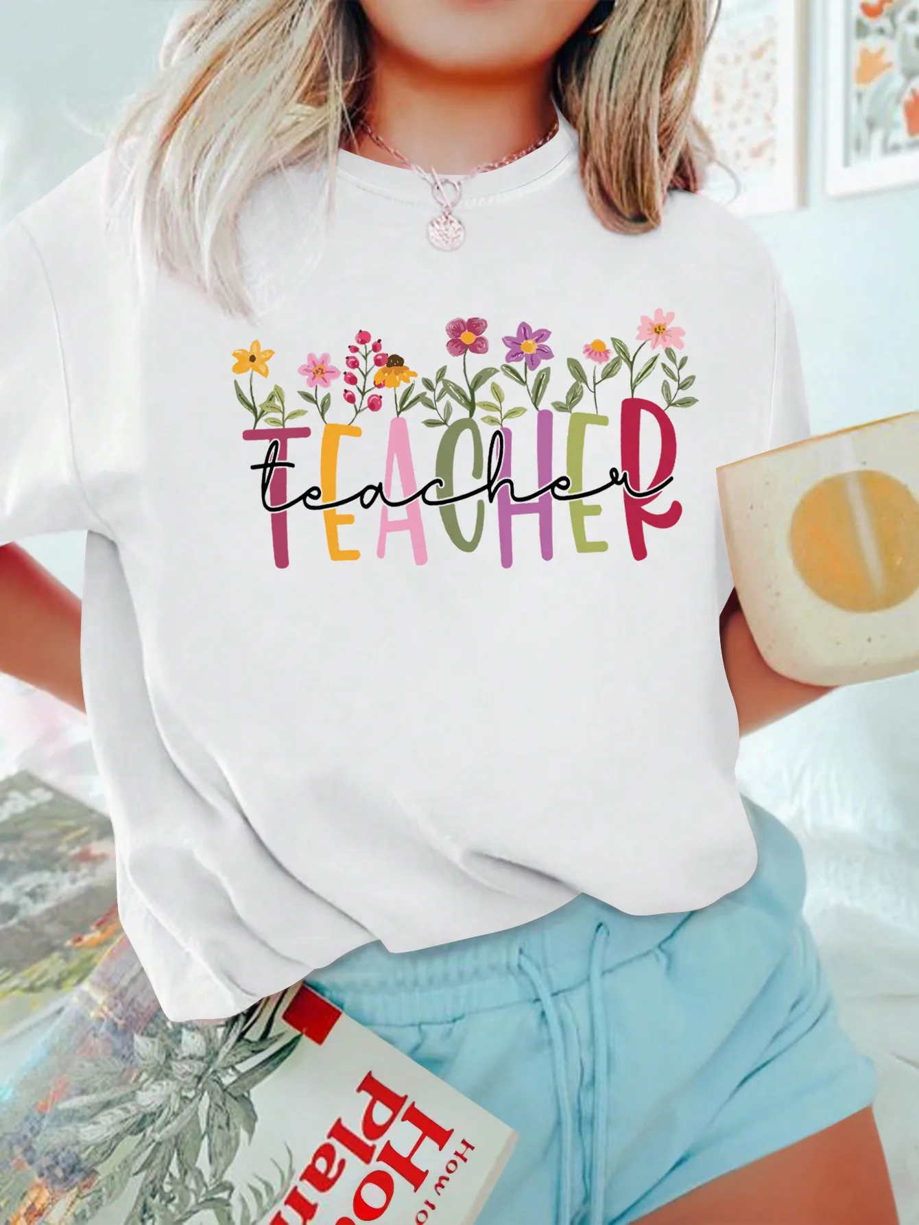 Teacher Letter Print Crew Neck T-shirt, Casual Short Sleeve Top For Spring & Summer, Women's Clothing women clothing
Teacher Letter Print Crew Neck T-shirt, Casual Short Sleeve Top For Spring & Summer, Women's Clothing women clothing