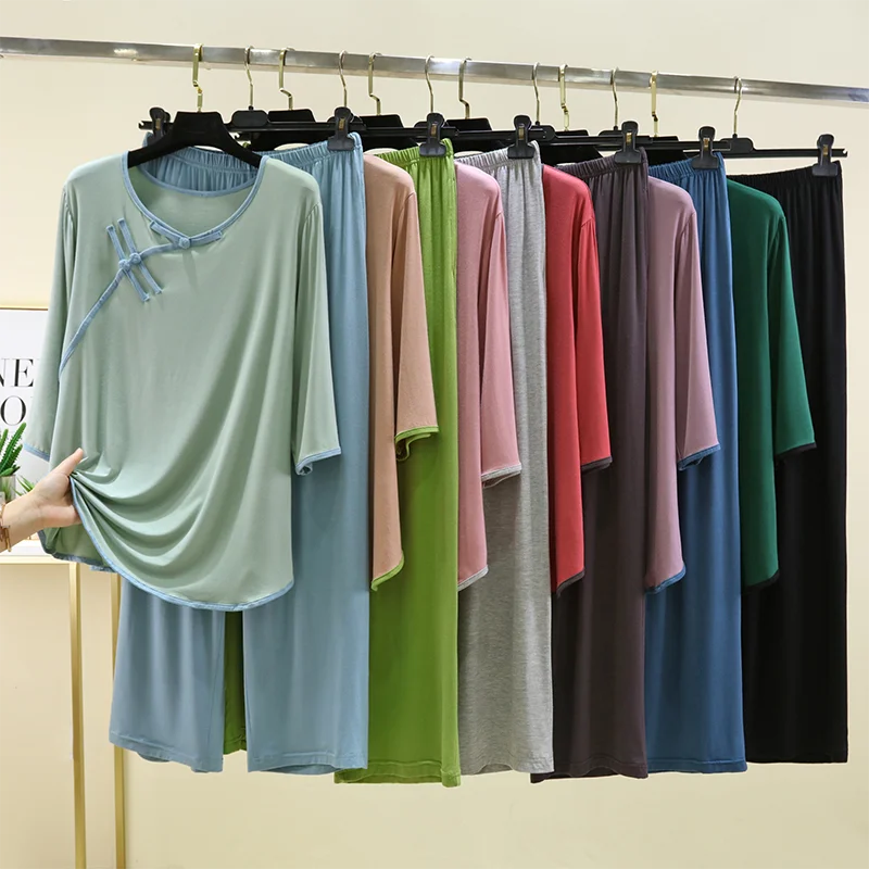 New Chinese Style Sleepwear Set Women's Spring Summer Modal Loose Fit Thin Home Clothes Two-Piece Set Casual round Neck Long ...
New Chinese Style Sleepwear Set Women's Spring Summer Modal Loose Fit Thin Home Clothes Two-Piece Set Casual round Neck Long ...