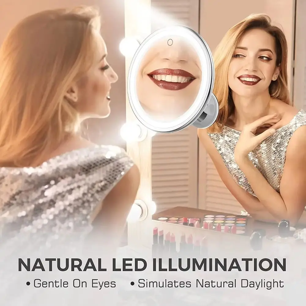 Flexible 10x Magnifying Travel Makeup Mirror 3 Color Lighting Modes Touch Screen Touch Screen Vanity Mirror Bottom Sucker
Flexible 10x Magnifying Travel Makeup Mirror 3 Color Lighting Modes Touch Screen Touch Screen Vanity Mirror Bottom Sucker