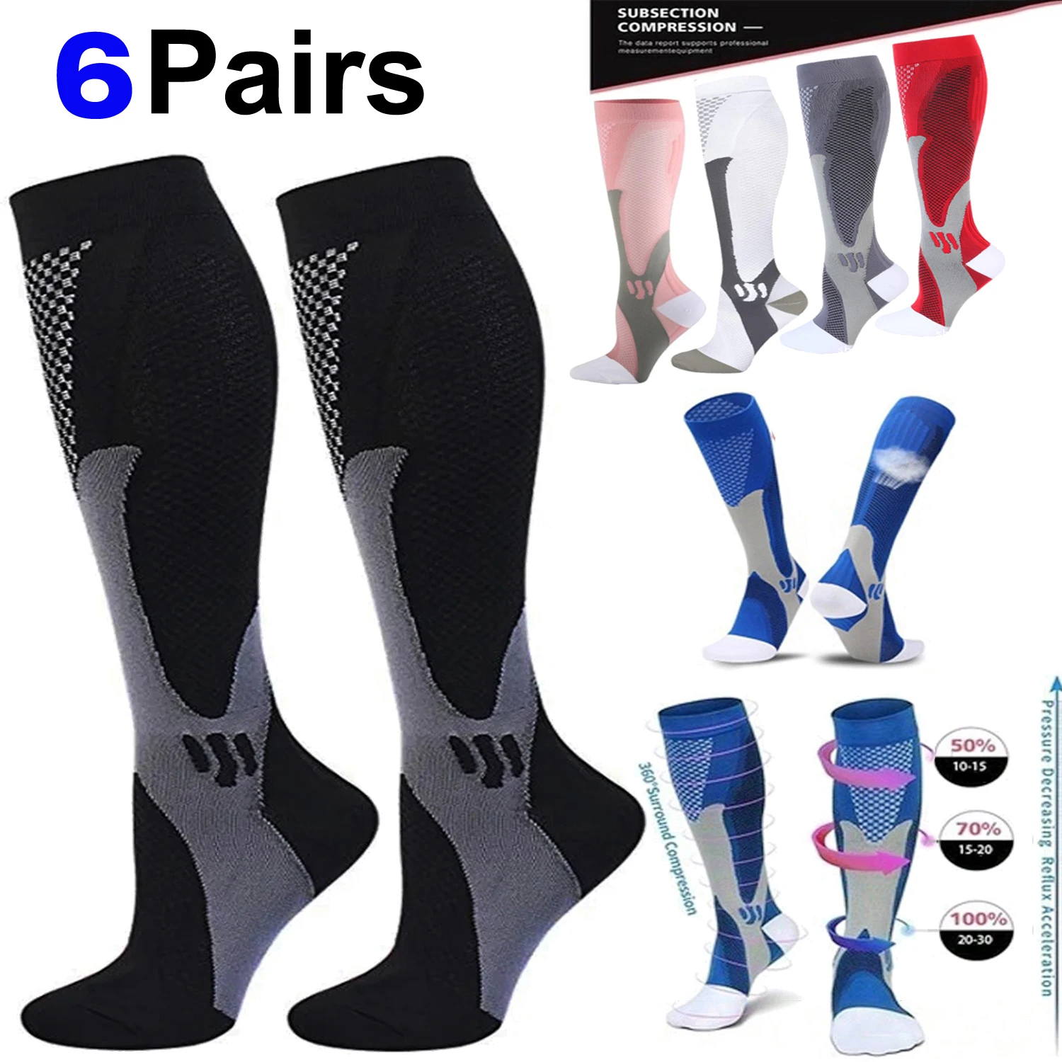 6Pairs Compression Socks 20-30mmHg High Stockings for Men & Women Sports Marathon Cycling Football Varicose Veins EU35-45
6Pairs Compression Socks 20-30mmHg High Stockings for Men & Women Sports Marathon Cycling Football Varicose Veins EU35-45