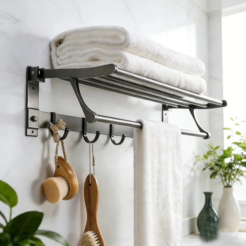 Modern Minimalist Matte Wall-Mounted Foldable Towel Rack Bathroom Multi-Function Hook Holder Shelf Rust-Resistant No-Drilling Du
Modern Minimalist Matte Wall-Mounted Foldable Towel Rack Bathroom Multi-Function Hook Holder Shelf Rust-Resistant No-Drilling Du