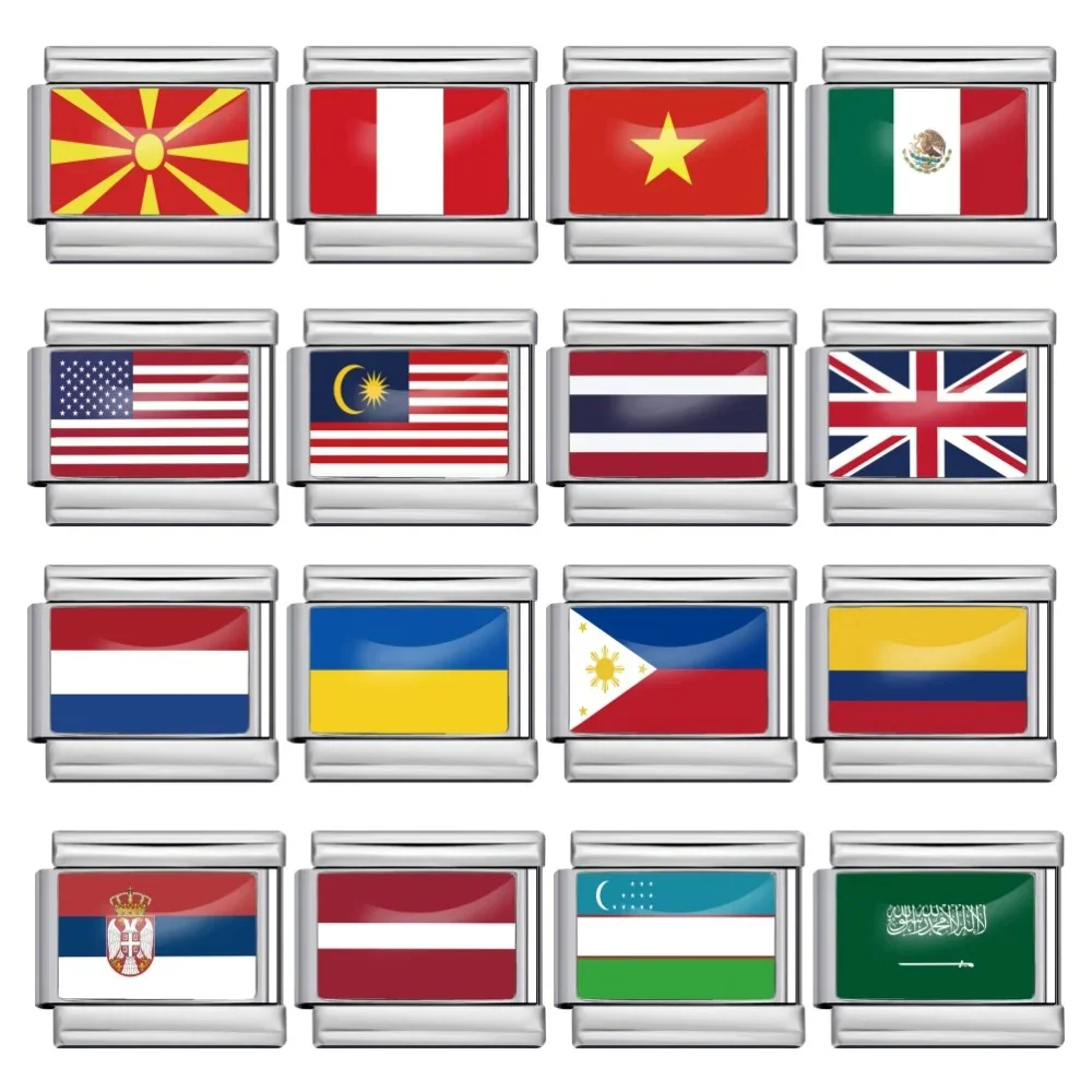 2025 New Classic World National Flags Italian Charm Link Fit 9mm Fashion Bracelet Stainless Steel for Women Men Jewelry DIY Gift
2025 New Classic World National Flags Italian Charm Link Fit 9mm Fashion Bracelet Stainless Steel for Women Men Jewelry DIY Gift