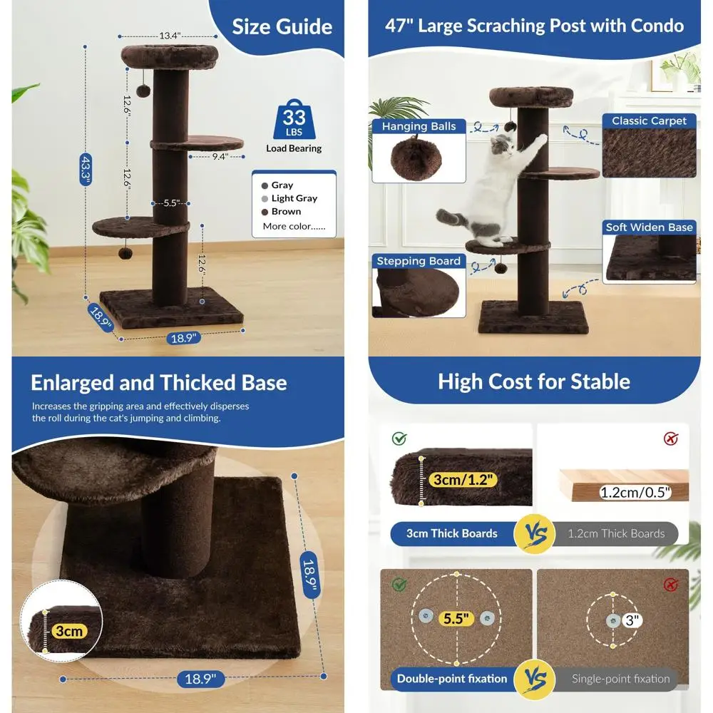 Коричневая комнатная башня для кошачьего дерева с когтеточкой, кроватью и окунем
Коричневая комнатная башня для кошачьего дерева с когтеточкой, кроватью и окунем