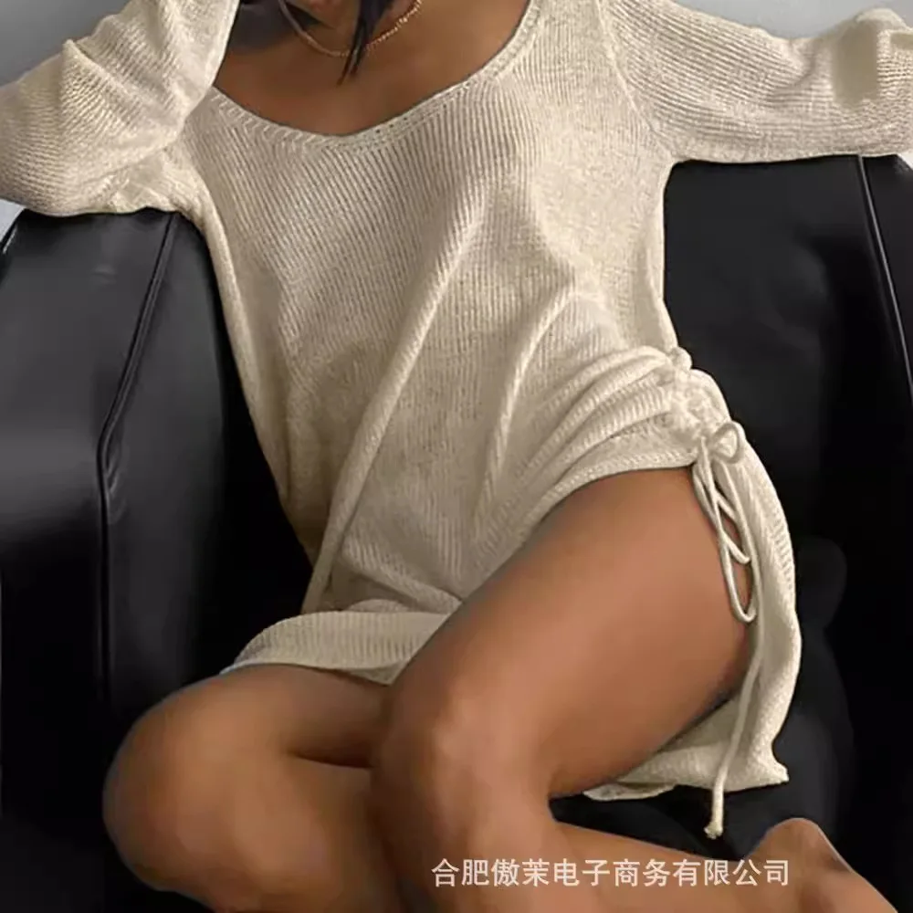 Women's Clothing Sexy U Collar Backless Drawstring Solid Color Woolen Dress Knitwear Sweater Mini Dress Long Sleeve Loose
Women's Clothing Sexy U Collar Backless Drawstring Solid Color Woolen Dress Knitwear Sweater Mini Dress Long Sleeve Loose