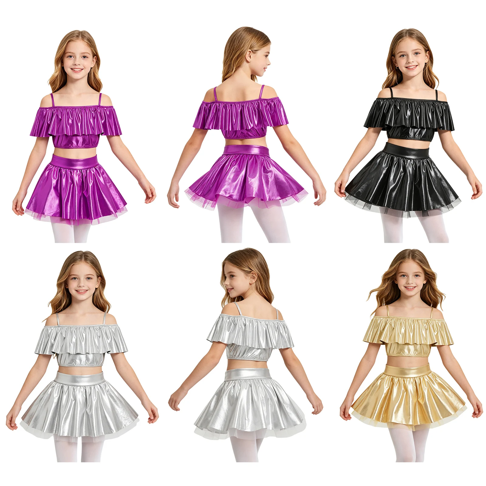 Kids Girls Rhythmic Stylish Jazz Hip Hop Dance Performance Costume Set Off Shoulder Metallic Ruffle Top With Sparkly Tutu Skirt
Kids Girls Rhythmic Stylish Jazz Hip Hop Dance Performance Costume Set Off Shoulder Metallic Ruffle Top With Sparkly Tutu Skirt