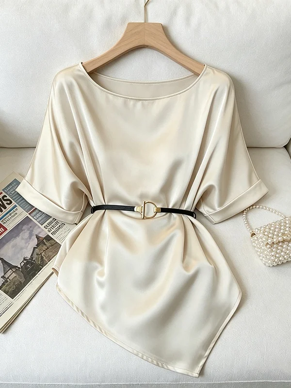 plus Size Women's Fashionable Korean Design Satin Short Sleeve Top Asymmetric Waist Cinching Belly Covering Commute Style
plus Size Women's Fashionable Korean Design Satin Short Sleeve Top Asymmetric Waist Cinching Belly Covering Commute Style