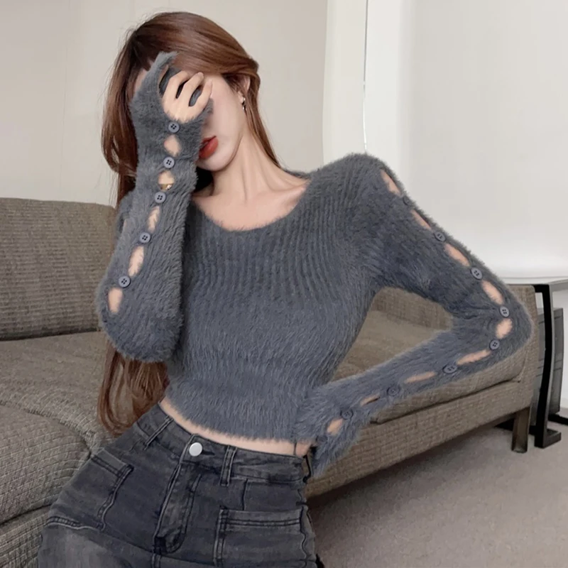 Autumn Winter Women's Pullover Solid Cutout Sleeves Plush Long Sleeve Soft Sweater
Autumn Winter Women's Pullover Solid Cutout Sleeves Plush Long Sleeve Soft Sweater
