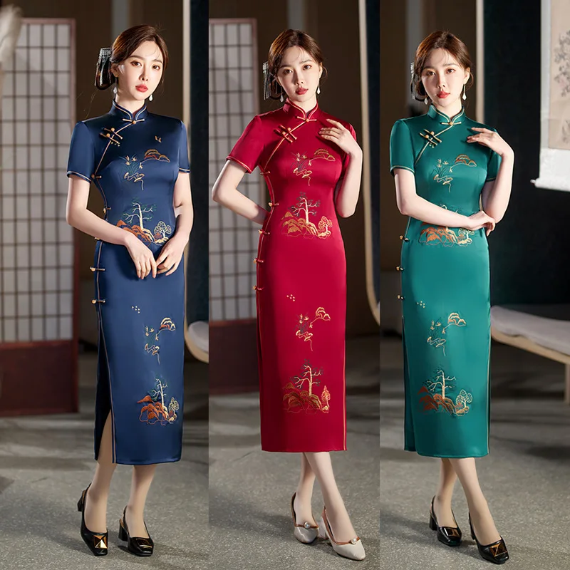 Summer Elegant Young Chinese Cheongsam Women's Embrodiery Satin Qipao Lady Retro Stand Collar Party Dresses
Summer Elegant Young Chinese Cheongsam Women's Embrodiery Satin Qipao Lady Retro Stand Collar Party Dresses
