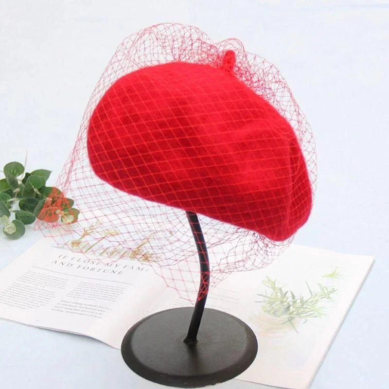 R1WE Wool French Artist Pumpkin Hat Color Elegant Mesh Veil Beanie Cap
R1WE Wool French Artist Pumpkin Hat Color Elegant Mesh Veil Beanie Cap