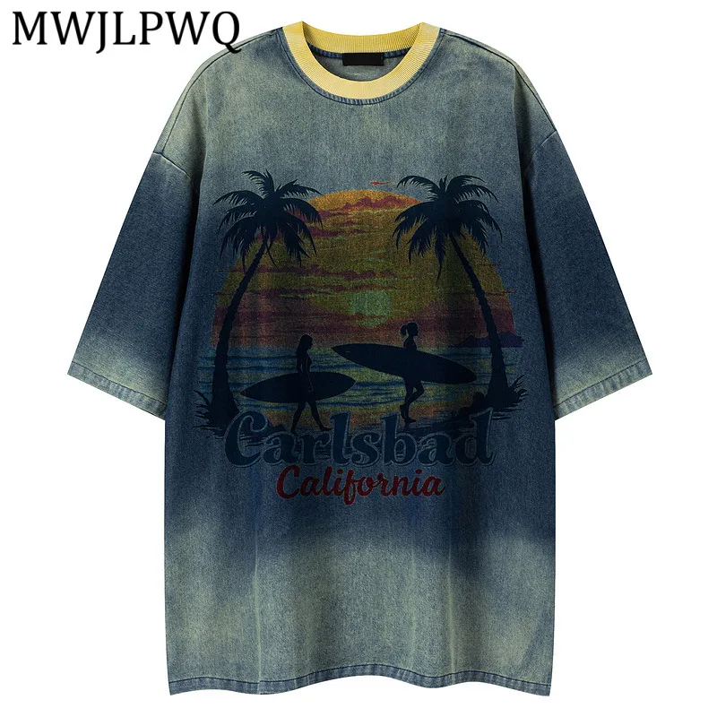 MWJLPWQ American Retro Printed Denim T-Shirt Men Short-Sleeve Round Collar Contrast Color Loose Fit Style Distressed Tops 15396
MWJLPWQ American Retro Printed Denim T-Shirt Men Short-Sleeve Round Collar Contrast Color Loose Fit Style Distressed Tops 15396