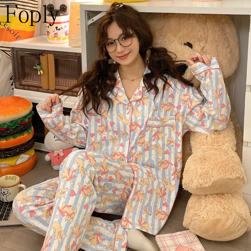 Cat Print Woman Pajama Set Spring Summer 2 Piece Clouds Cotton Pyjama Sleepwear Long Sleeve Pants Pijama Mujer Pjs Loungewear
Cat Print Woman Pajama Set Spring Summer 2 Piece Clouds Cotton Pyjama Sleepwear Long Sleeve Pants Pijama Mujer Pjs Loungewear