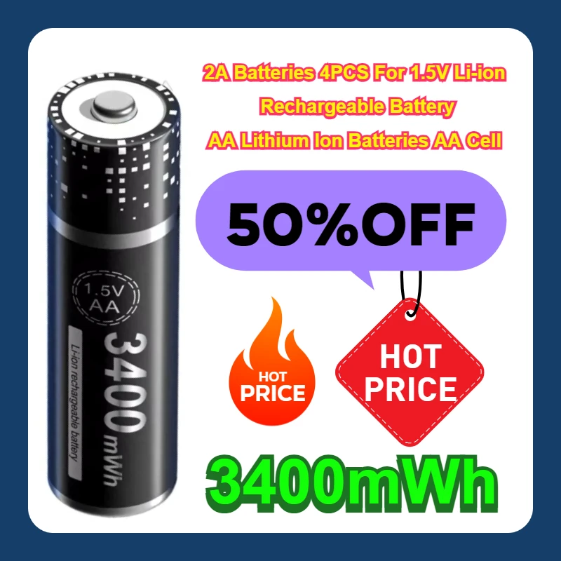 3400mWh 2A Batteries 4PCS For 1.5V Li-ion Rechargeable Battery AA Lithium Ion Batteries AA Cell
3400mWh 2A Batteries 4PCS For 1.5V Li-ion Rechargeable Battery AA Lithium Ion Batteries AA Cell