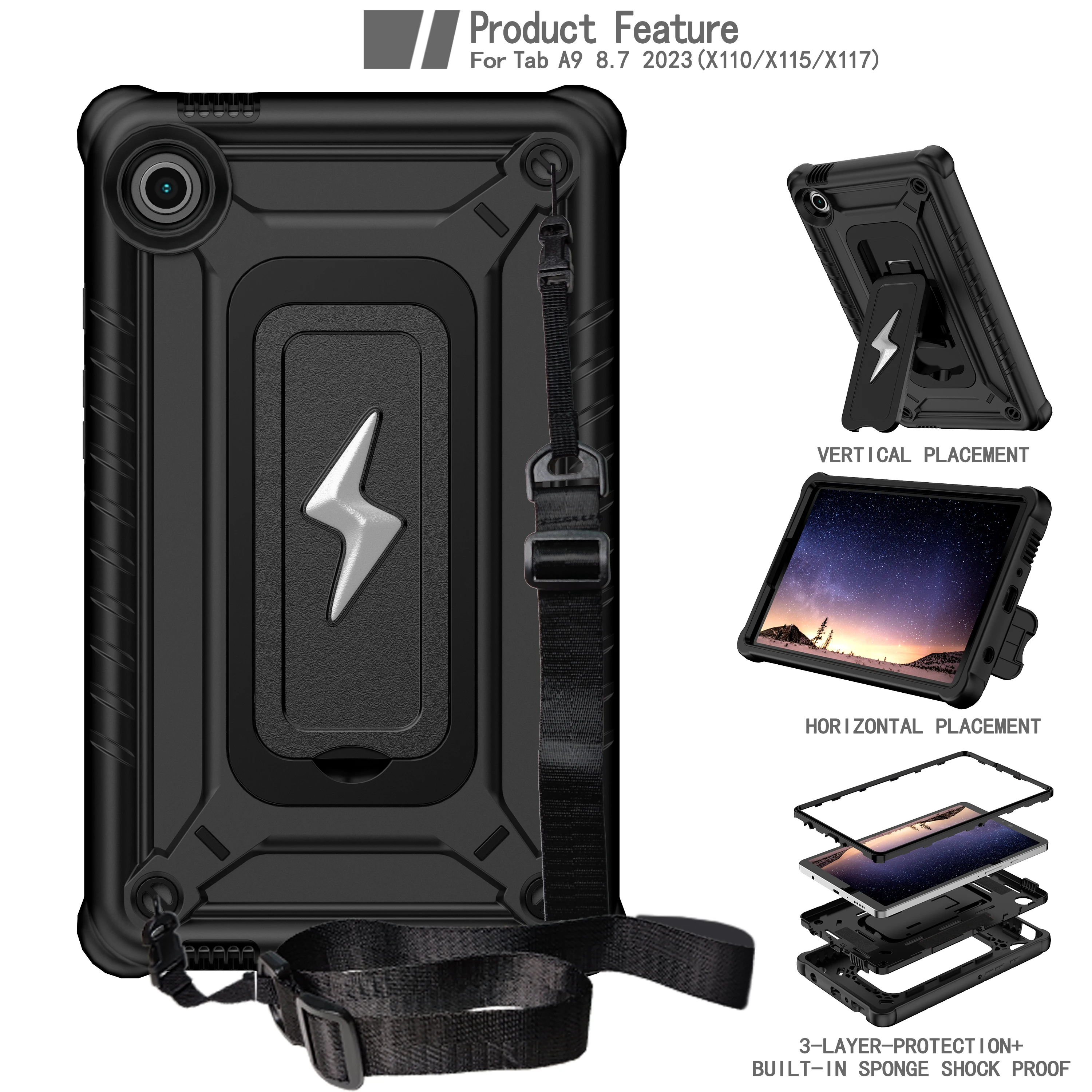 Hybrid Case for Samsung Galaxy Tab A9 2023 8.7" SM-X110 X115 X117 Built-in Functional Kickstand Cover Shockproof Shoulder Strap
Hybrid Case for Samsung Galaxy Tab A9 2023 8.7" SM-X110 X115 X117 Built-in Functional Kickstand Cover Shockproof Shoulder Strap