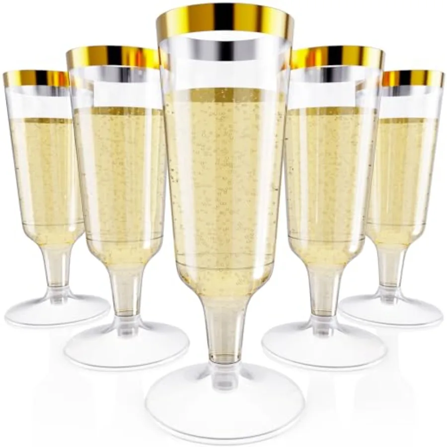 50 Pack Champagne Flutes Plastic Disposable 5 oz Gold Rim Plastic Champagne Flutes Glasses for Wedding, Thanksgiving Day, Chris
50 Pack Champagne Flutes Plastic Disposable 5 oz Gold Rim Plastic Champagne Flutes Glasses for Wedding, Thanksgiving Day, Chris